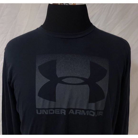 Under Armour Heat Gear Large Black BIG LOGO Spell Out Long Sleeve Crew T- Shirt - Picture 3 of 11